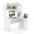 L-Shaped Desk Corner Computer Desk with Open Storage Hutch and Cabinet-White
